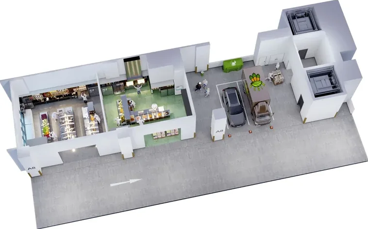 Axonometric halal and non-halal segregated layout