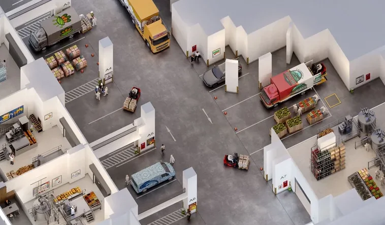 Axonometric loading bay at Smart Food @ Mandai