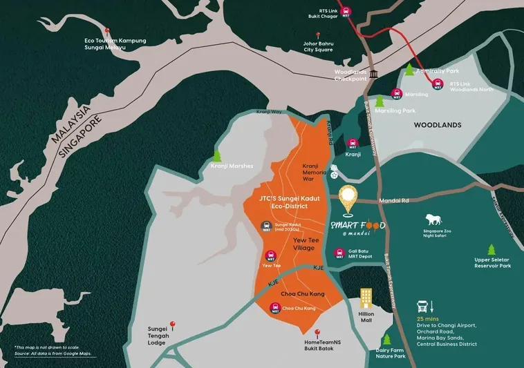 Map showing Smart Food @ Mandai location beside Sungei Kadut Eco-District near Woodlands